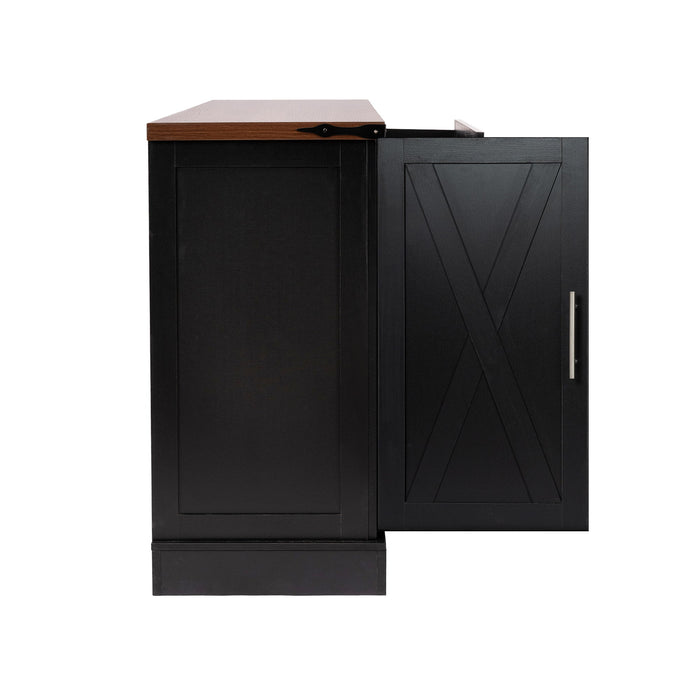 Barn Door Storage Cabinet With 2 Drawers & Door Rack, Adjustable Shelves