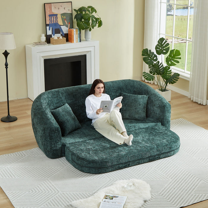 Curved Convertible Sofa, 2 In 1 Fold Out Bed With Pull Out Base And Deep Seat