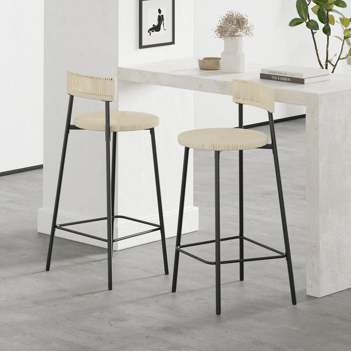 Boho Style Handwoven Paper Rope Counter Stools (Set of 2)