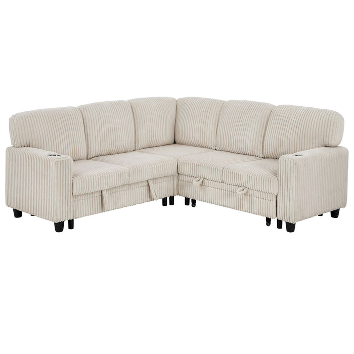 L-Shaped Sofa With Pull Out Sofa Bed With USB