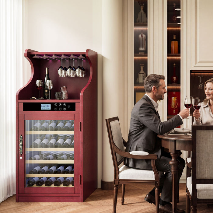 Wine Cooler Cabinet With Touch Control, 43 Bottle Capacity, Humidity & Temperature Regulation - Cherry