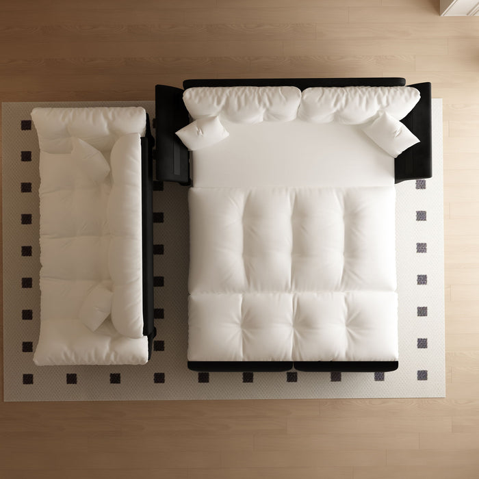 Queen Pull Out, 3 In 1 Convertible Sleeper Tufted Sofa & 2 Soft Pillows