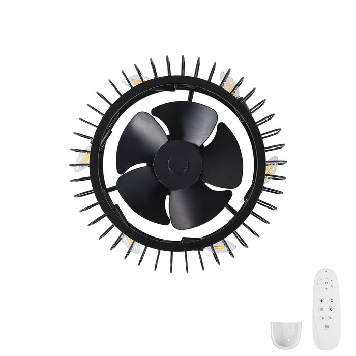 Flush Mount Ceiling Fan With Lights, Low Profile Fandelier With E12 Sockets, Reversible DC Motor, 6 Speeds - Black
