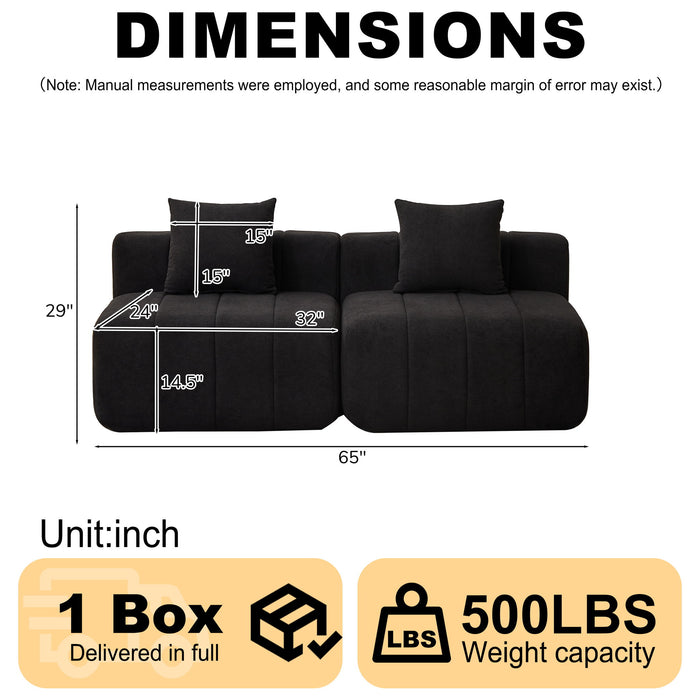 Modular Sectional Sofa With 2 Pillows, Symmetrical Design