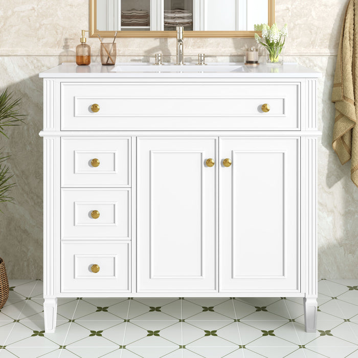 Bathroom Vanity With Sink, 3 Drawers & 2 Doors