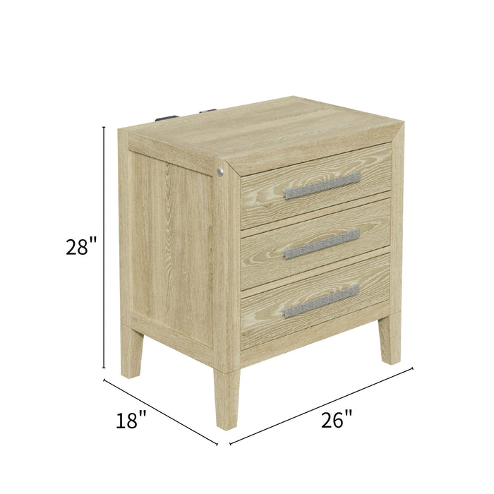 Adeline - 3 Drawers Nightstand With USB & LED Light - Natural Wood Wash