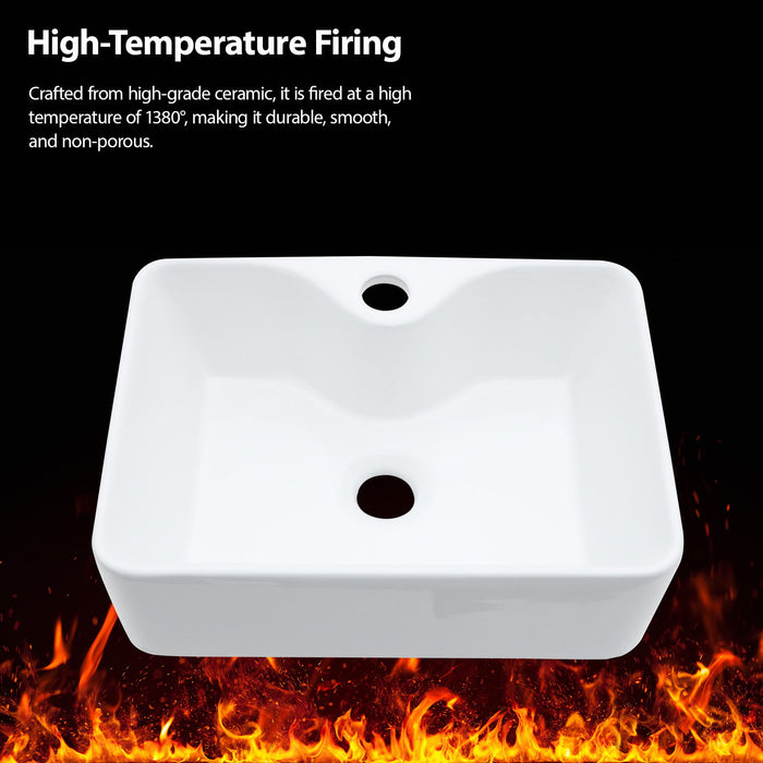 Rectangular Bathroom Sink With Towel Bar & Faucet Hole, Wall Mounted - White