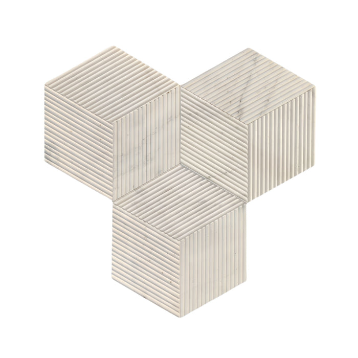 Hexagon Natural Stone Marble Tile, 3D Fluted (Set of 12)