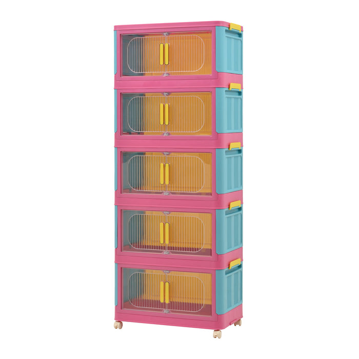 Folding Storage Cabinet With Magnetic Doors And Wheels
