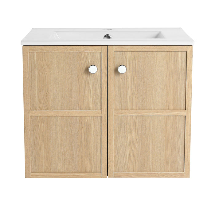 Wall Mounted Bathroom Vanity With Ceramic Sink And 2 Soft Closing Doors