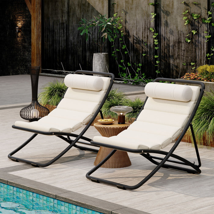 Outdoor Folding Chair With Adjustable Backrest (Set of 2)