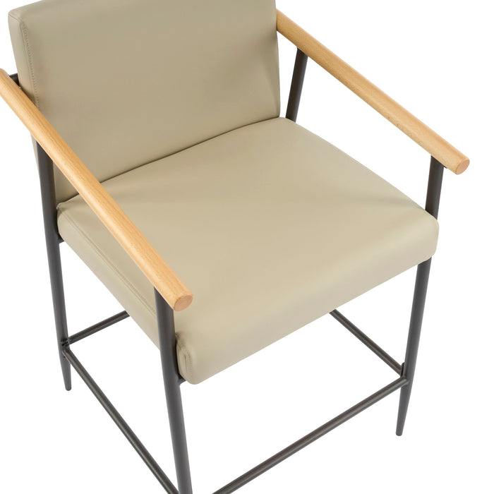 Mid Century Modern Counter Stool Set With Espresso Metal Frame - Khaki