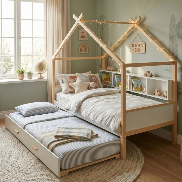 House Bed With Bookshelf Storage
