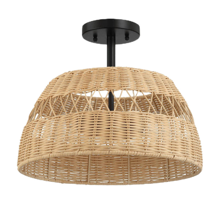Twinkle - Double Lights Semi Flush With Shade - Black / Rattan