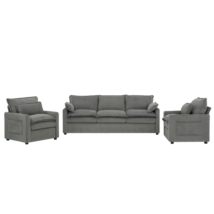 Modern Sofa Set With Double Layer Cushion And Side Storage Pockets