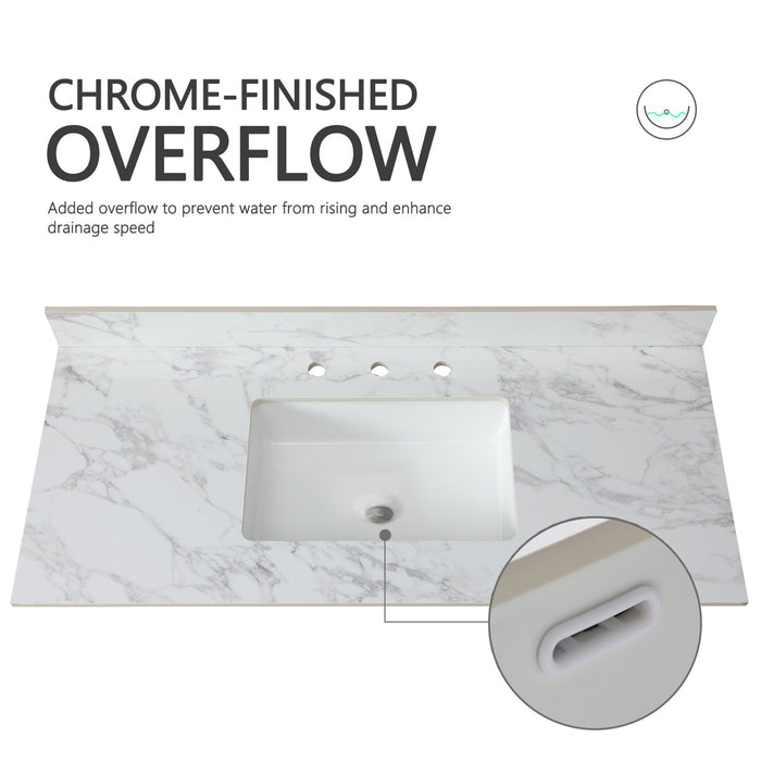 Elegant Sintered Stone Bathroom Vanity Top With Rectangular Undermount Ceramic Sink