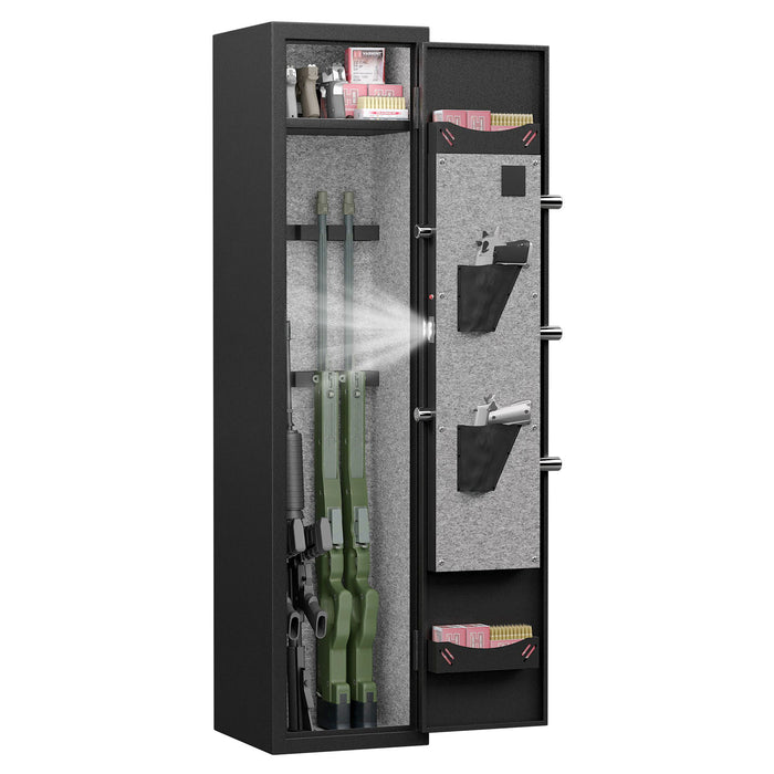 3 - 4 Gun Safe For Rifles And Pistols, Quick Access Password Gun Safe, High Security Metal Rifle Safe Locker With Removable Shelf And 2 Adjustable Gun Slots - Black