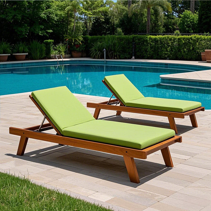 2 Piece Outdoor Chaise Lounge Chair Cushion Set With Pillow, Replacement Patio Seat Cushions - Apple Green