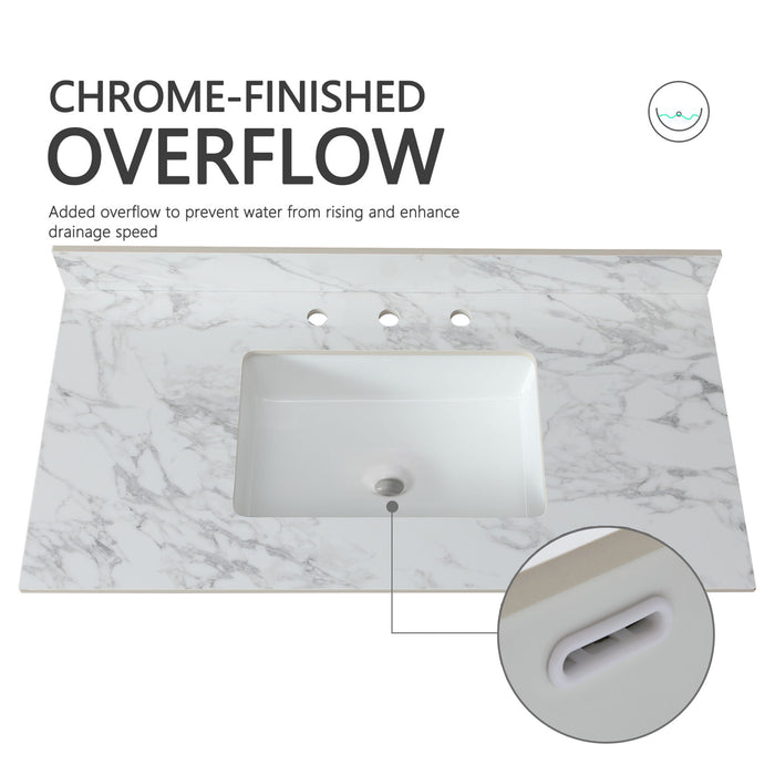 Elegant Sintered Stone Bathroom Vanity Top With Rectangular Undermount Ceramic Sink