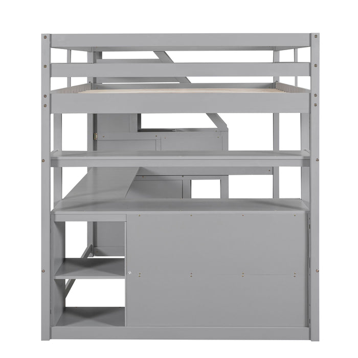 Loft Bed With Desk, Shelves, 2 Drawers, Storage Staircase