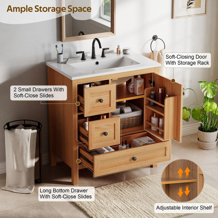 Modern Bathroom Vanity With Sink, Soft Close Drawers & Door, Storage Rack