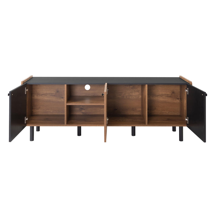 Mid Century TV Stand With 3 Cabinets, Media Console Table For Tvs Up To 70'', Entertainment Center With Storage For Living Room - Black / Brown
