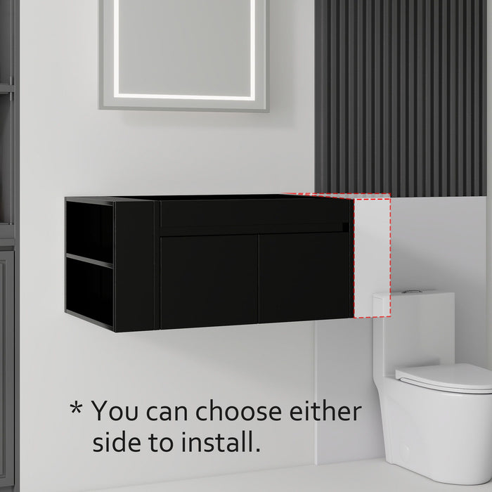 Floating Bathroom Vanity Cabinet, Soft Close Double Drawers, Open Side Storage, Wall Mounted, Cabinet Only