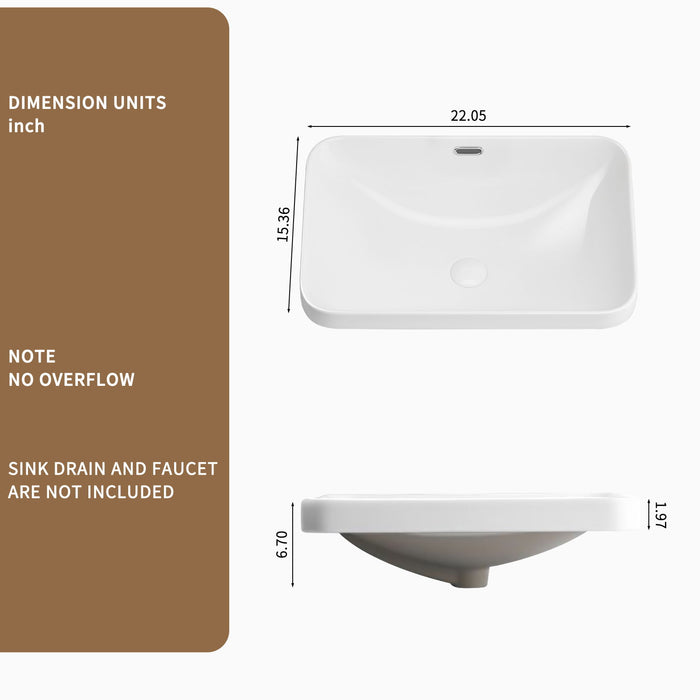 Undermount Bathroom Sink, Vessel Basin For Vanity Countertop - Milk White