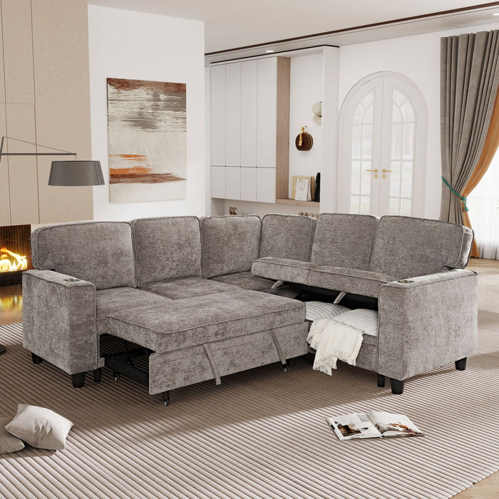 L-Shaped Sofa With Pull Out Sofa Bed With USB