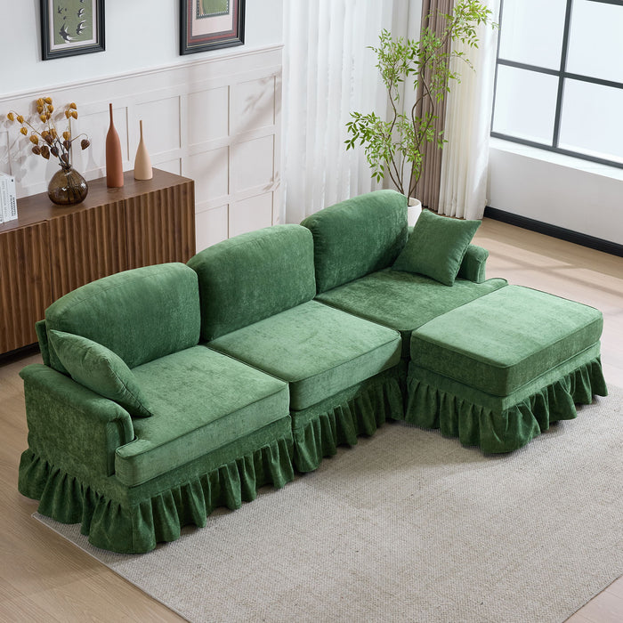 Cloud Sofa With Removable Ruffled Skirt With Ottoman And Flared Arms