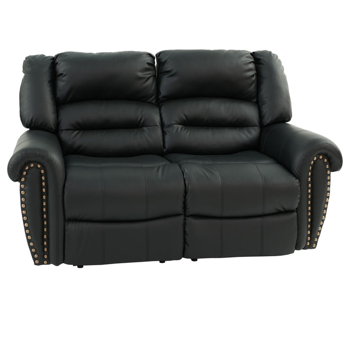 Plush Relax Power Reclining Loveseat 2 Seat Couch With USB Charging Armrest Cushion Living Room Furniture - Black