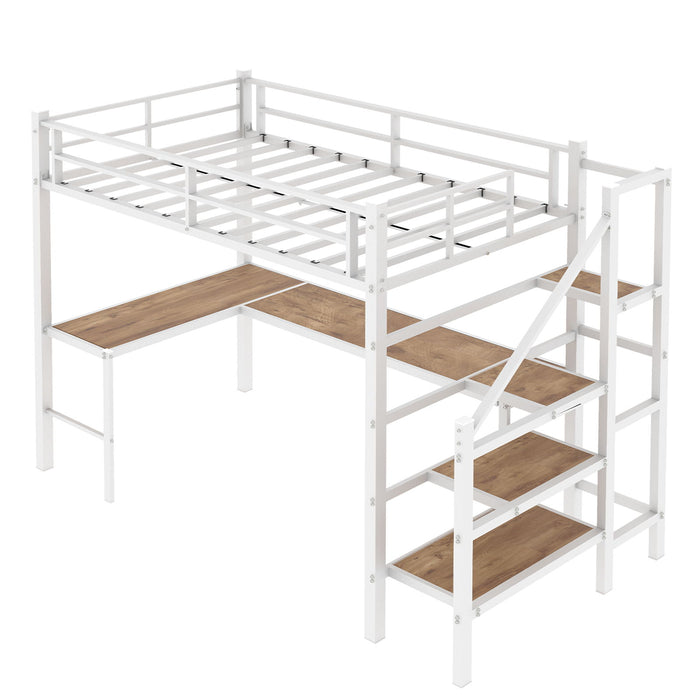 Loft Bed With L-Shaped Desk, Large Storage Space