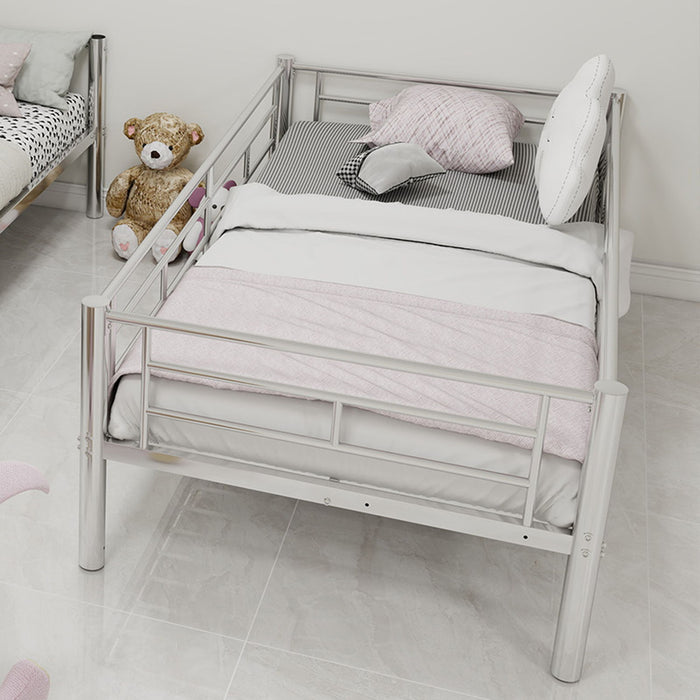 Metal Bunk Bed For Kids, Convertible Bedframe With Ladders & Guardrail