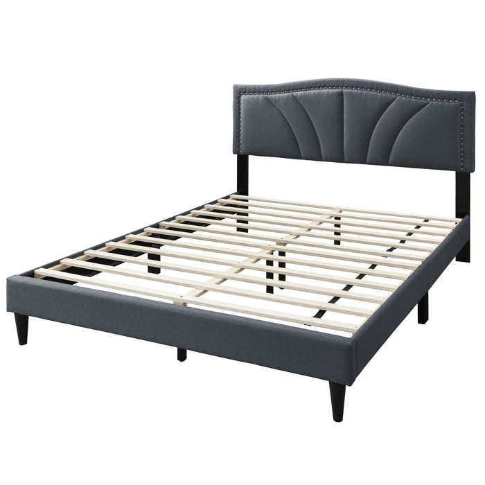 Bed With Nailhead Trim Accents, Upholstered Platform Frame