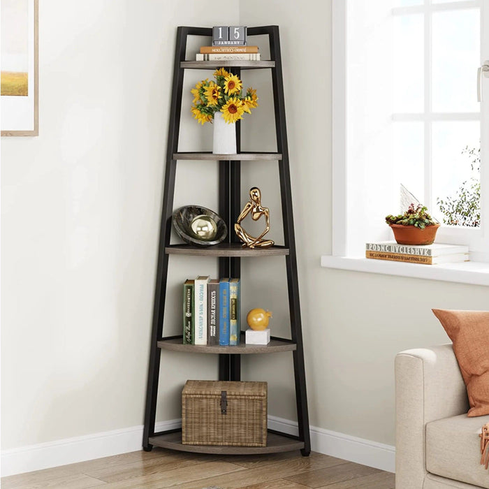 Tall 5 Tier Corner Bookshelf For Living Room