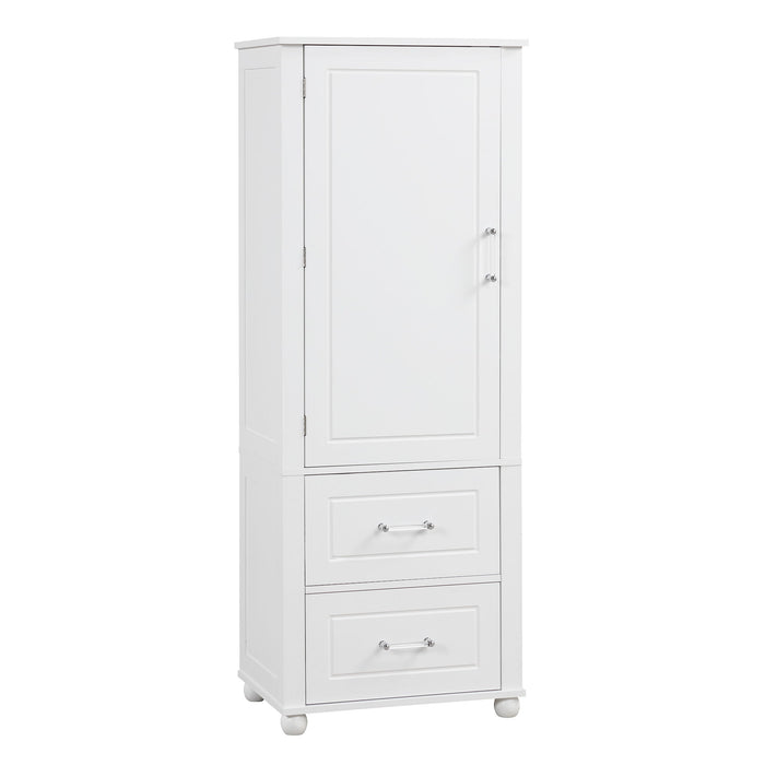 Tall Freestanding Bathroom Storage Cabinet With 2 Drawers And Adjustable Shelf