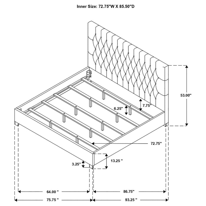 Upholstered California King Bed With Tufted Headboard And Birch Legs - Oatmeal