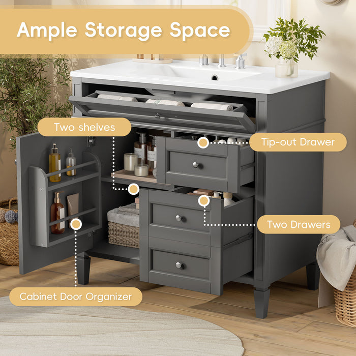 Bathroom Vanity With Top Sink, 2 Drawers, Tip Out Drawer