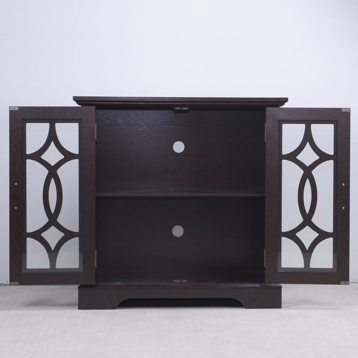 Modern Sideboard With Tempered Glass Doors - Ox Blood Red