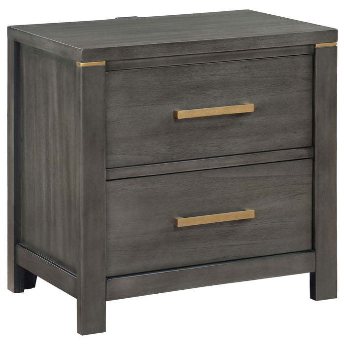 Herndon - 2 Drawer Nightstand With USB Port, Storage Furniture - Gray