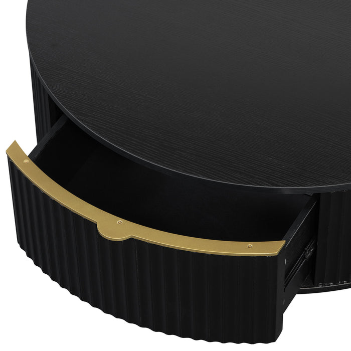 Farmhouse Round Coffee Table With Storage Drawer