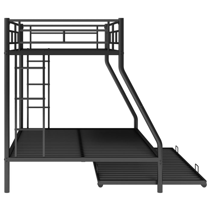 Bunk Bed With Steel Frame And Trundle, 2 Side Ladders