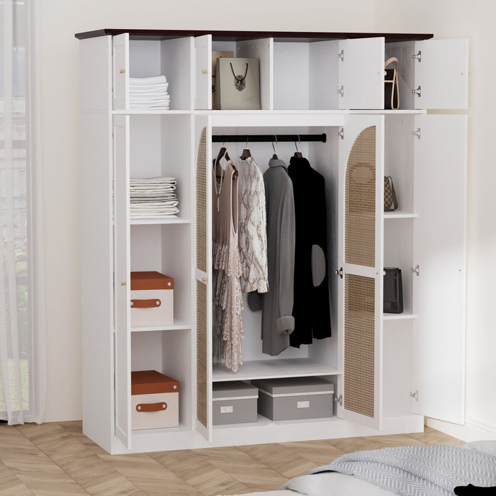 8 Door Armoire Wardrobe With Adjustable Shelves And Hanging Rod