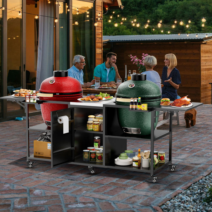 Outdoor Grill Cart For 2 Big Egg - Black / Silver