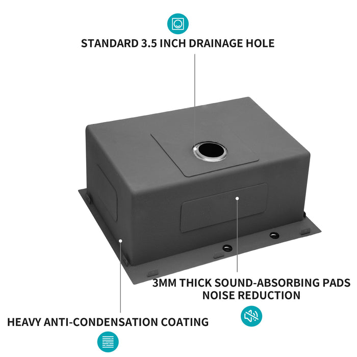 Drop In Kitchen Sink, 16 Gauge Stainless Steel, Single Bowl, Topmount Basin