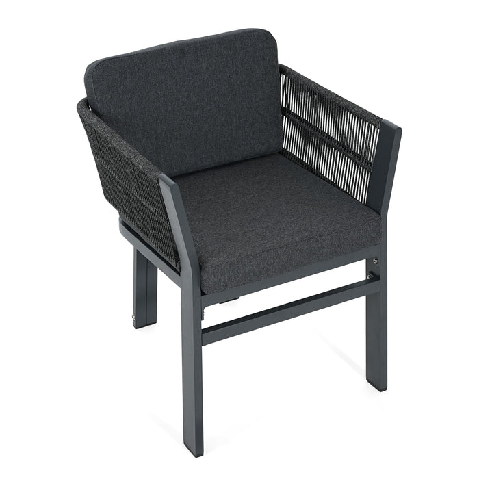 7 Piece Outdoor Dining Set With Table And 6 Chairs - Black / Teak / Gray