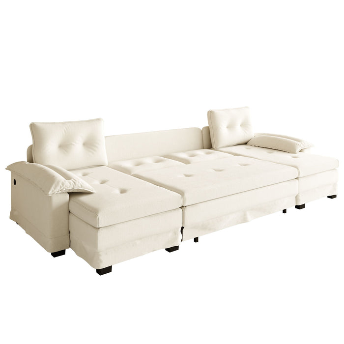 U-Shaped Sleeper Sofa With Pull Out Bed, Removable Armrests & USB Ports For Living Room