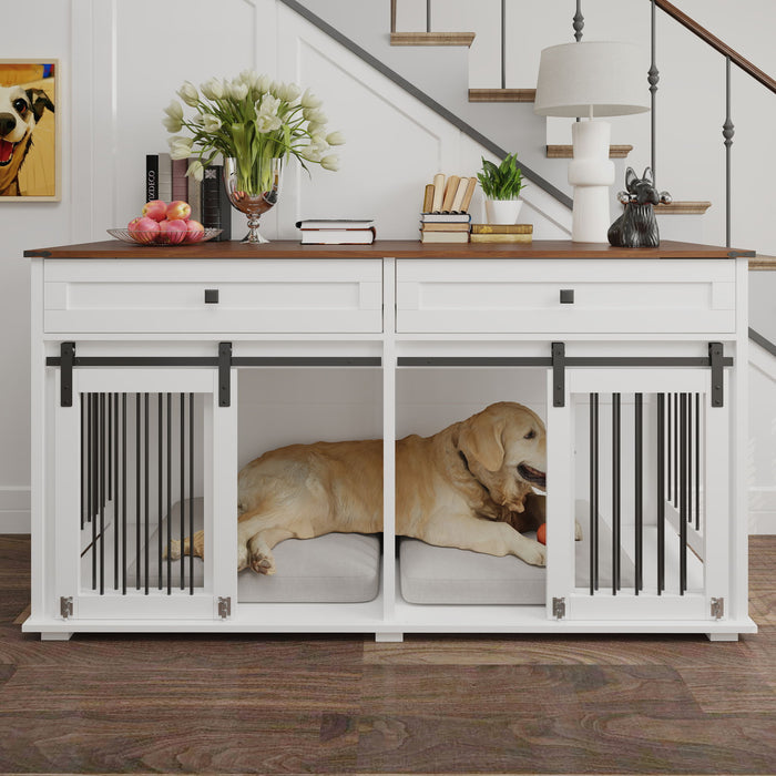 Large Dog Crate, Water Resistant Indoor Pets Furniture Double Dog Crates - Brown White