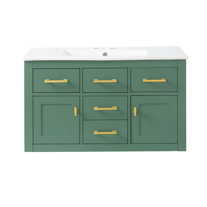 Wall Mounted Bathroom Cabinet With Sink, Multiple Drawers And Doors - Green