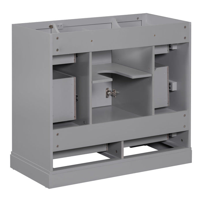 36" Bathroom Vanity Without Sink, Cabinet Base Only, 6 Drawers, Multi Functional Drawer Divider, Adjustable Shelf - Gray